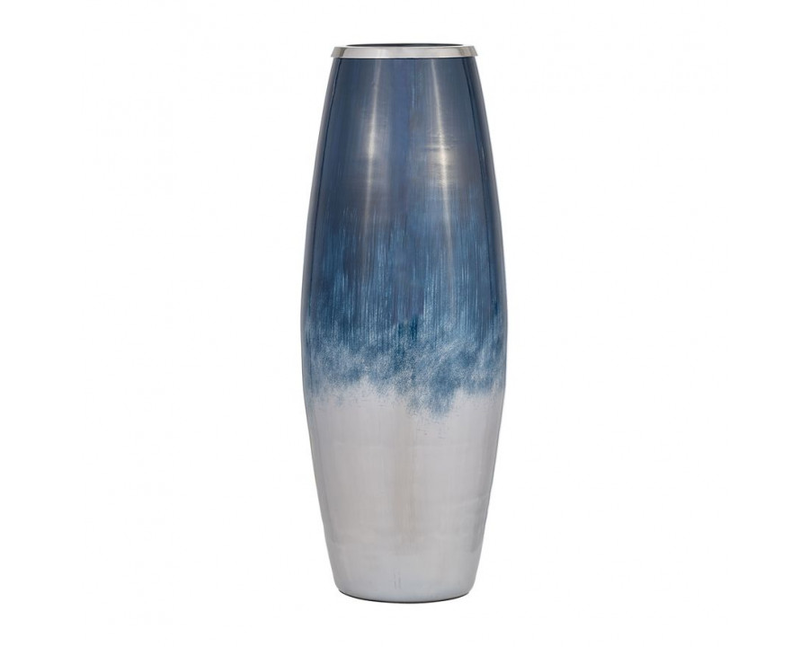 Sagebrook 24" Glass Vase With Metal Rim - Blue/White Ombre