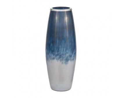 Sagebrook 24" Glass Vase With Metal Rim - Blue/White Ombre