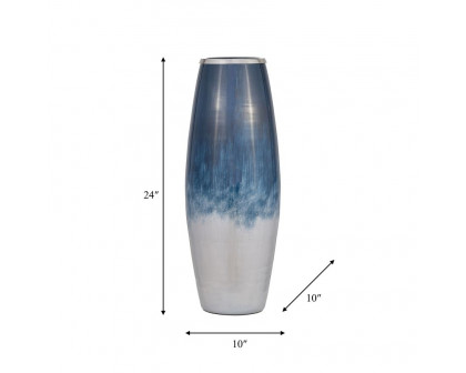 Sagebrook 24" Glass Vase With Metal Rim - Blue/White Ombre