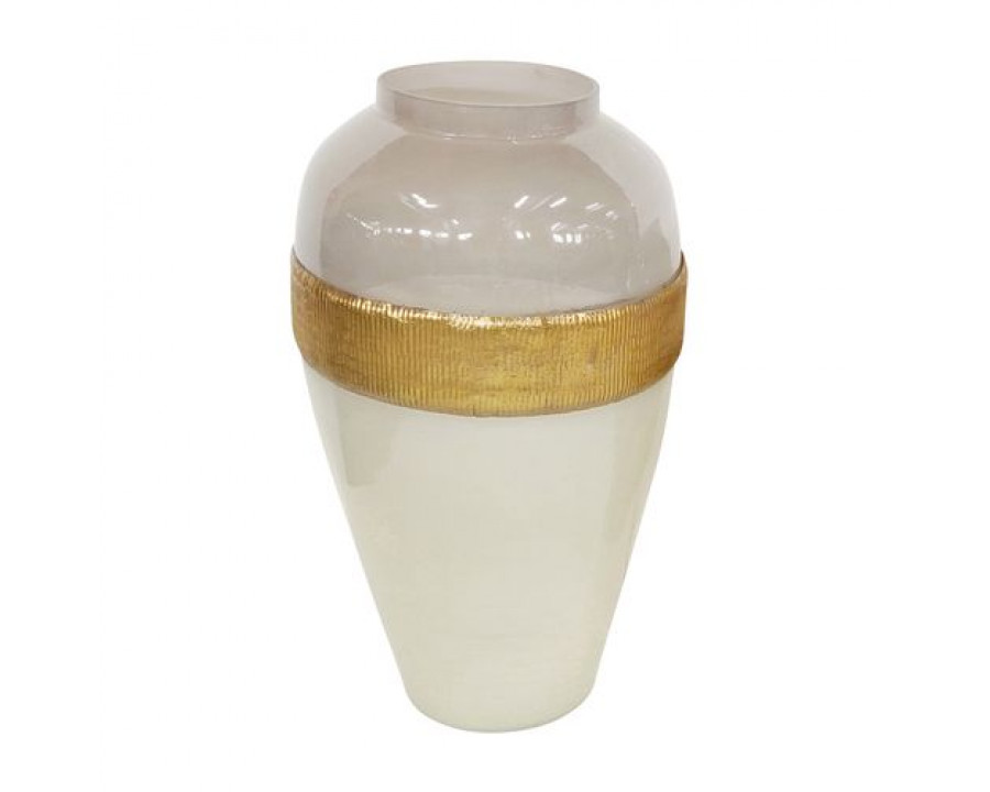 Sagebrook - 21" Glass Ginger Vase With Brass Band in White