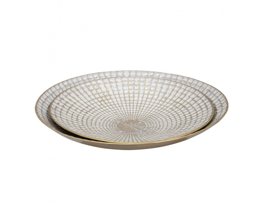 Sagebrook - 18"/21" Metal Round Plates (Set Of 2) in Ivory/Champagne