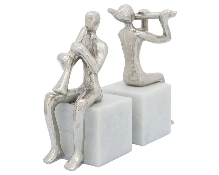 Sagebrook - Metal Musicians On Marble Base (Set Of 2) in Silver