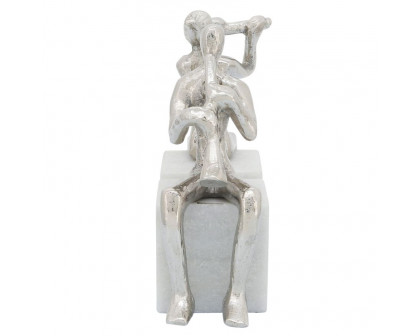 Sagebrook - Metal Musicians On Marble Base (Set Of 2) in Silver