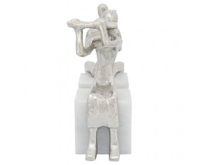 Sagebrook - Metal Musicians On Marble Base (Set Of 2) in Silver