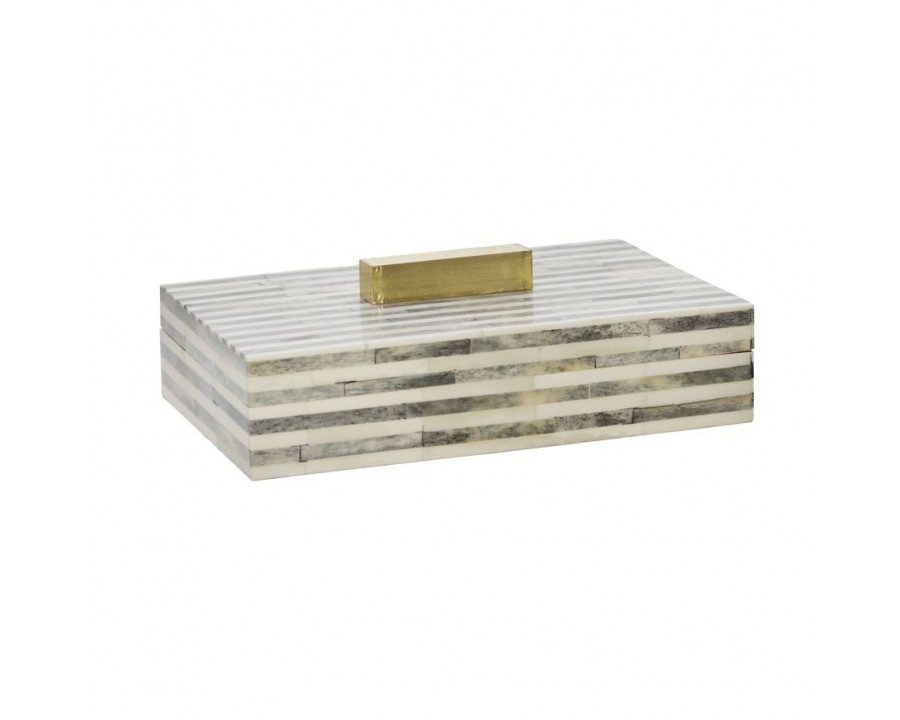 Sagebrook - 9" Bone Rectangular Box in Light Gray/Gold