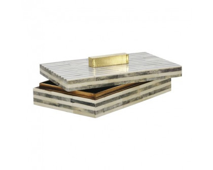 Sagebrook - 9" Bone Rectangular Box in Light Gray/Gold