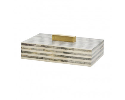 Sagebrook - 9" Bone Rectangular Box in Light Gray/Gold