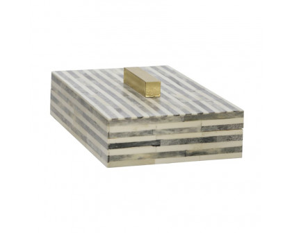 Sagebrook - 9" Bone Rectangular Box in Light Gray/Gold