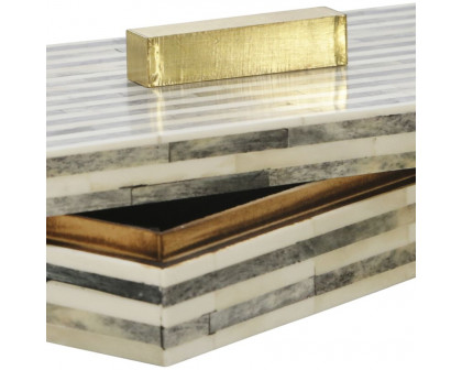 Sagebrook - 9" Bone Rectangular Box in Light Gray/Gold