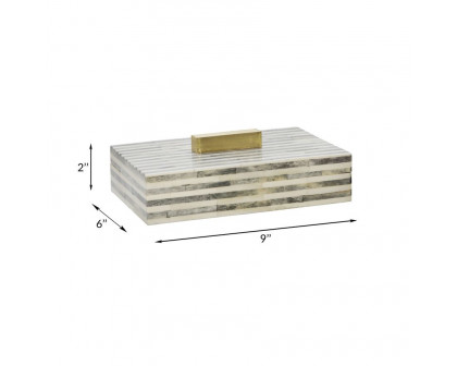 Sagebrook - 9" Bone Rectangular Box in Light Gray/Gold