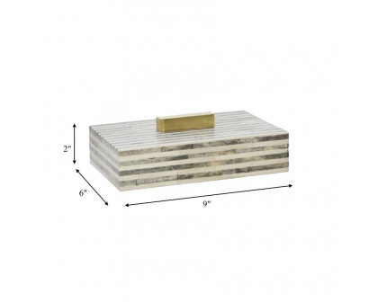 Sagebrook - 9" Bone Rectangular Box in Light Gray/Gold