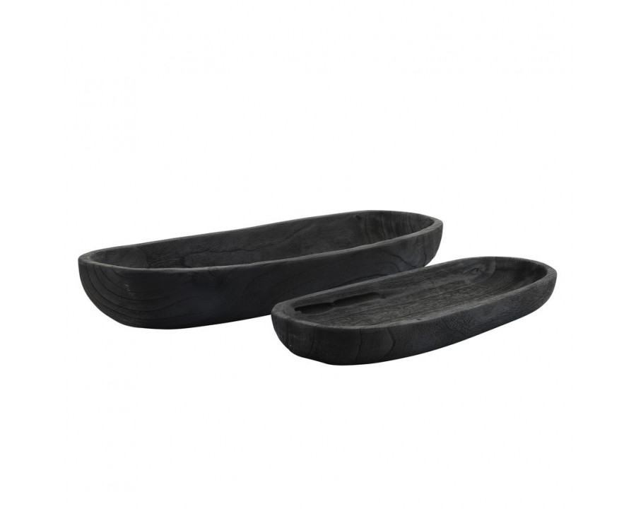 Sagebrook 18"/24" Wood Decor Plates (Set Of 2) - Black