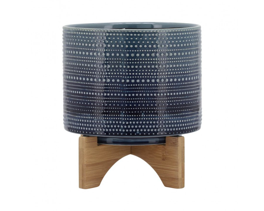 Sagebrook 8" Dotted Planter With Wood Stand - Blue