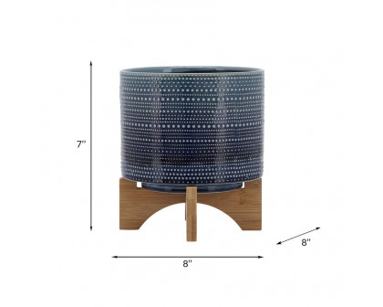 Sagebrook 8" Dotted Planter With Wood Stand - Blue