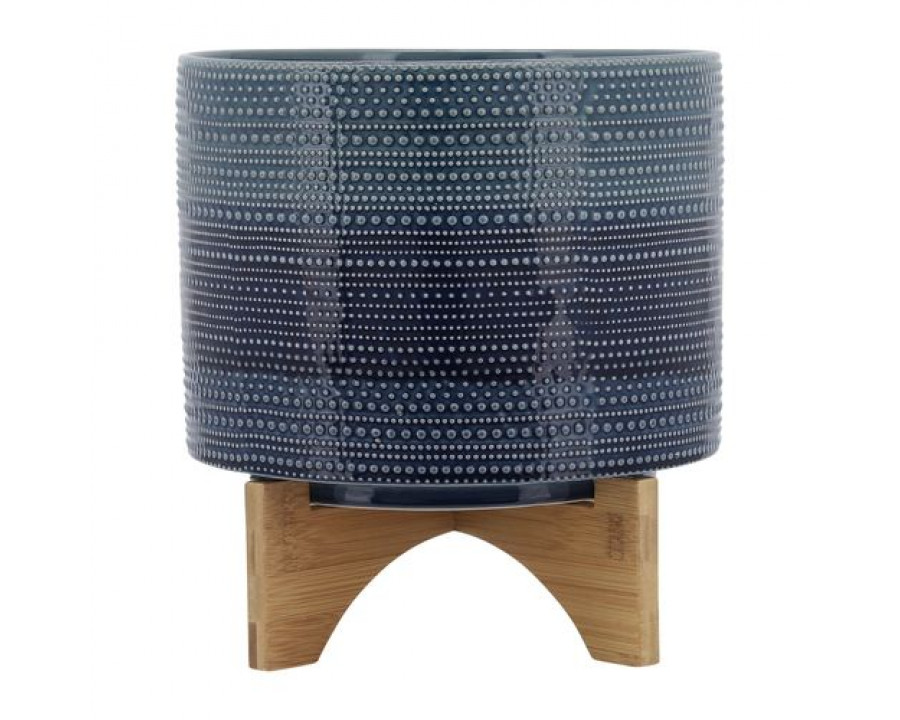 Sagebrook 10" Dotted Planter With Wood Stand - Blue