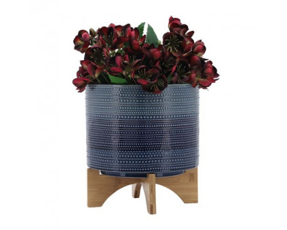 Sagebrook 10" Dotted Planter With Wood Stand - Blue