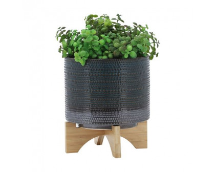 Sagebrook 8" Dotted Planter With Wood Stand - Green