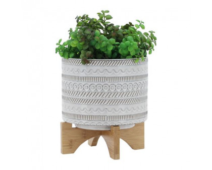 Sagebrook™ 8" Tribal Planter With Wood Stand - Beige