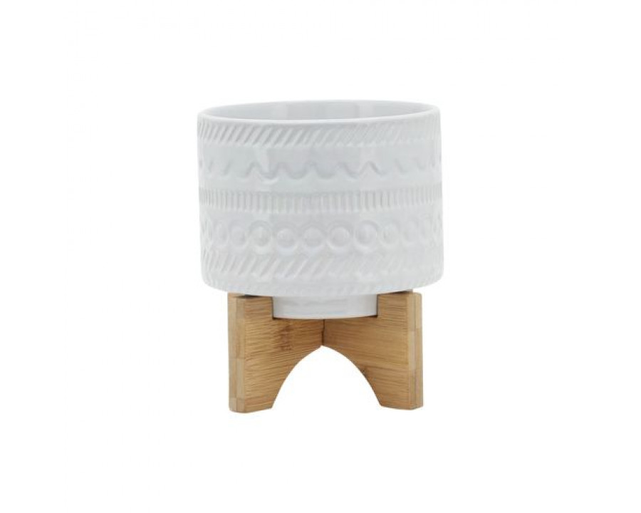 Sagebrook 5" Tribal Planter With Wood Stand - White