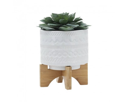 Sagebrook 5" Tribal Planter With Wood Stand - White