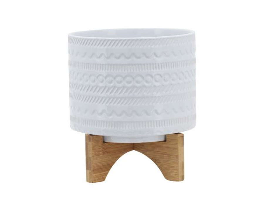 Sagebrook 8" Tribal Planter With Wood Stand - White