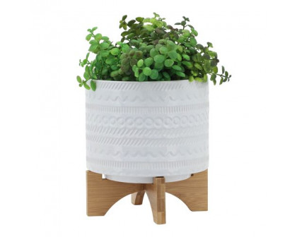 Sagebrook 8" Tribal Planter With Wood Stand - White