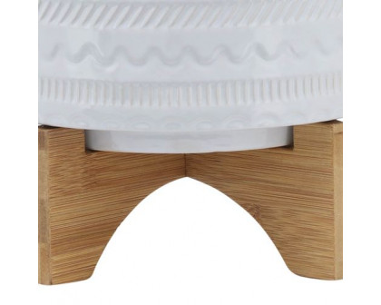 Sagebrook 8" Tribal Planter With Wood Stand - White