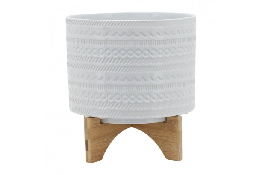 Sagebrook™ 10" Tribal Planter With Wood Stand - White