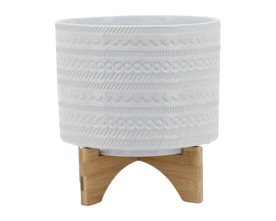 Sagebrook 10" Tribal Planter With Wood Stand - White