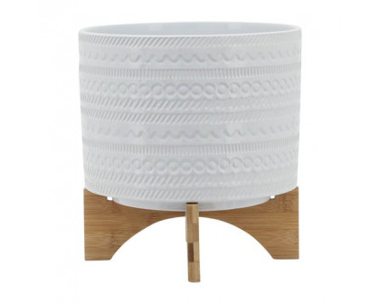 Sagebrook™ 10" Tribal Planter With Wood Stand - White