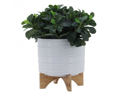 Sagebrook™ 10" Tribal Planter With Wood Stand - White