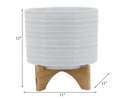 Sagebrook™ 10" Tribal Planter With Wood Stand - White