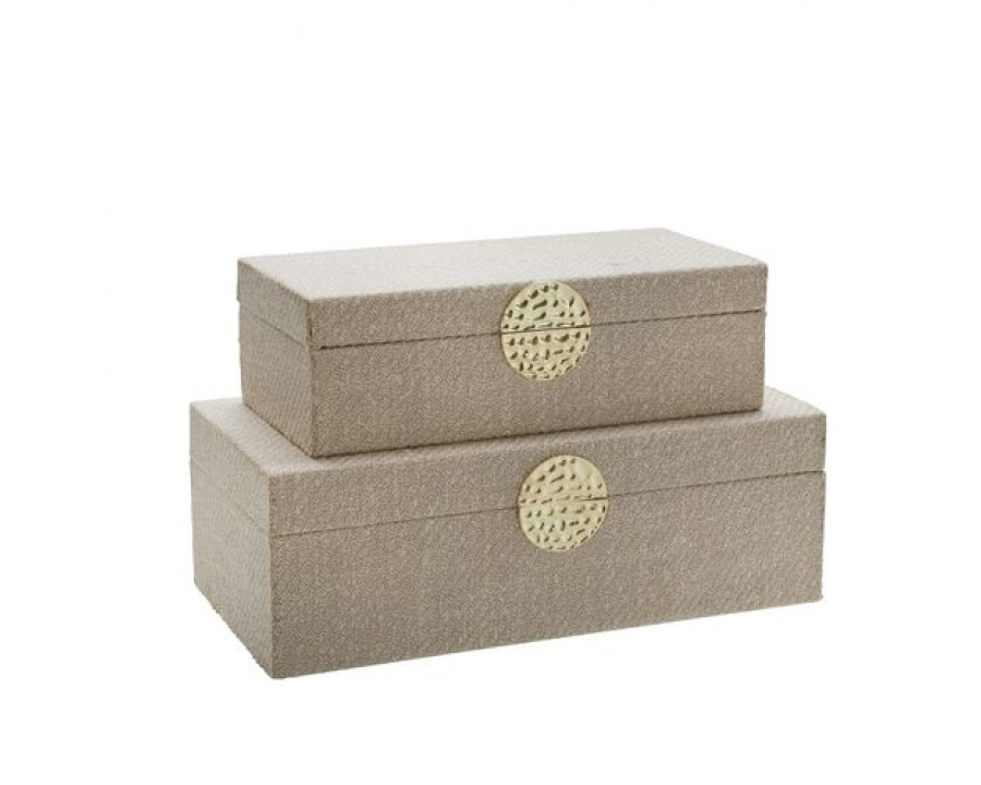 Sagebrook 10"/12" Wood Box With Medallion (Set Of 2) - Ivory/Gold