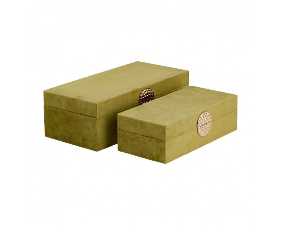 Sagebrook 10"/12" Wood Box With Medallion (Set Of 2) - Olive/Gold