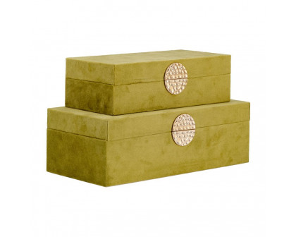 Sagebrook 10"/12" Wood Box With Medallion (Set Of 2) - Olive/Gold