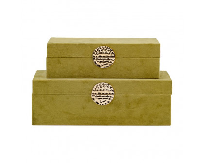 Sagebrook 10"/12" Wood Box With Medallion (Set Of 2) - Olive/Gold