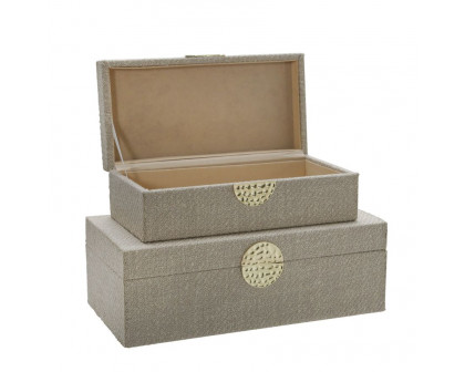 Sagebrook 10"/12" Wood Box With Medallion (Set Of 2) - Ivory/Gold