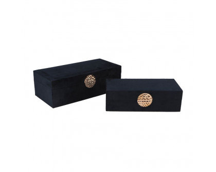 Sagebrook 10"/12" Wood Box With Medallion (Set Of 2) - Navy/Gold