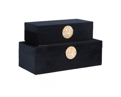 Sagebrook 10"/12" Wood Box With Medallion (Set Of 2) - Navy/Gold