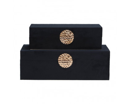 Sagebrook 10"/12" Wood Box With Medallion (Set Of 2) - Navy/Gold