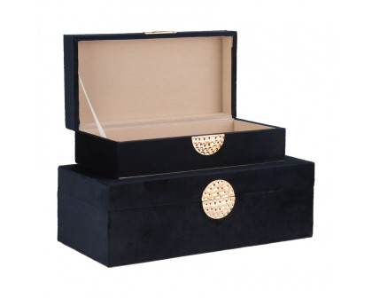 Sagebrook 10"/12" Wood Box With Medallion (Set Of 2) - Navy/Gold