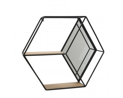 Sagebrook Metal/Wood Hexagon Mirrored Wall Shelf