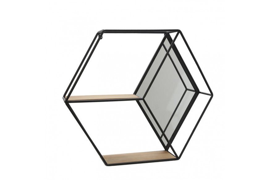 Sagebrook™ Metal/Wood Hexagon Mirrored Wall Shelf - Black