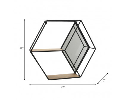 Sagebrook™ Metal/Wood Hexagon Mirrored Wall Shelf - Black