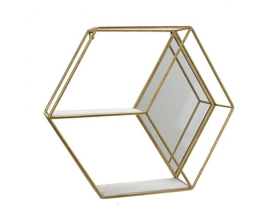 Sagebrook Metal/Wood Hexagon Mirrored Wall Shelf - Gold