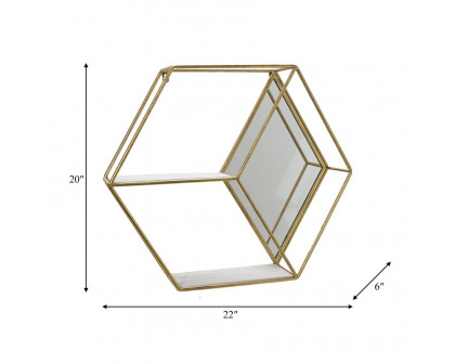 Sagebrook™ Metal/Wood Hexagon Mirrored Wall Shelf - Gold