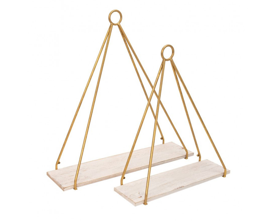 Sagebrook - Metal/Wood Triangle Shelf (Set Of 2) in White/Gold