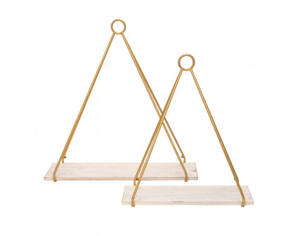 Sagebrook - Metal/Wood Triangle Shelf (Set Of 2) in White/Gold