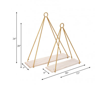 Sagebrook - Metal/Wood Triangle Shelf (Set Of 2) in White/Gold