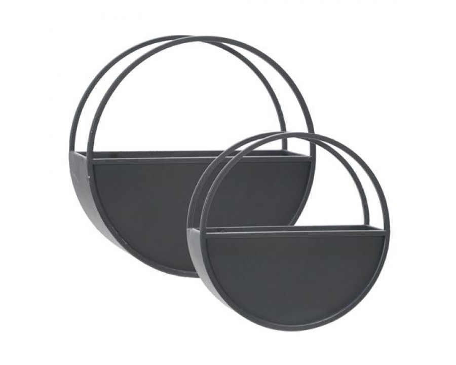 Sagebrook 9"/12" Metal Round Wall Planters (Set Of 2) - Black